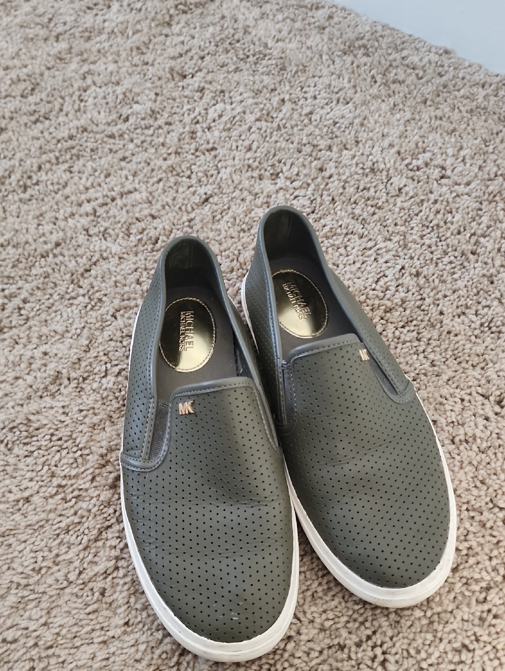 Michael Kors Olive Green Perforated Slip-On Loafers 7.5 W